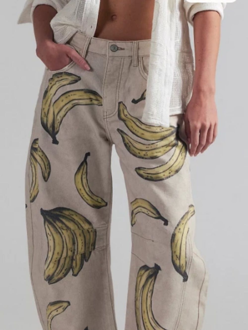 NWT FREE PEOPLE We The Free Good Luck Printed Barrel Jeans - Go Bananas - Picture 6 of 13